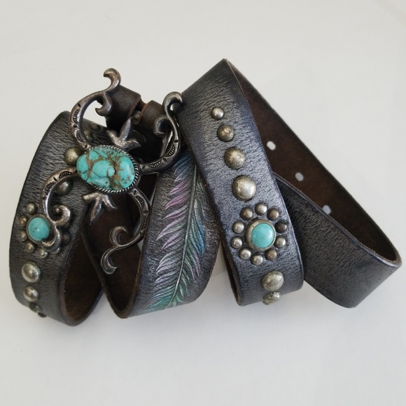 Painted Feather Leather Belt - Picture 2 of 8